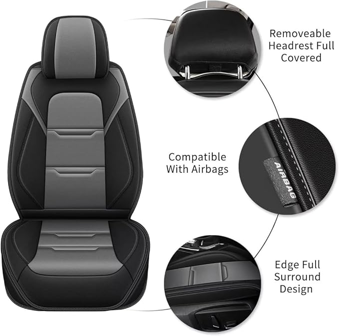 YORKNEIC 2 Front Car Seat Covers Fit for Jaguar E-Pace 2018-2025 Faux Leather Seat Covers Automotive Seat Protectors Cushions (2 Front Seat,Black&Grey)