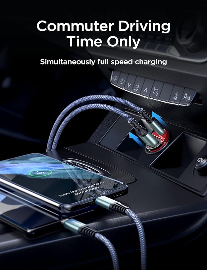 AINOPE 90W Super Fast Car Charger, Invisible USB C 45W Car Charger Fast Charging Type C, [Mini&Metal] Cigarette Lighter USB Adapter Fits Samsung Galaxy S25 Ultra S24 iPhone 16 15 Pro Max Piexl, Red
