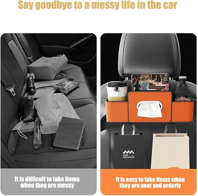 Car Multifunctional Seat Back Waterproof Storage Bag, Multifunctional & Waterproof Car Back Seat Organizer with 2 Cup Holders&Hooks, Hanging Storage Box for Most Cars (2pcs C)