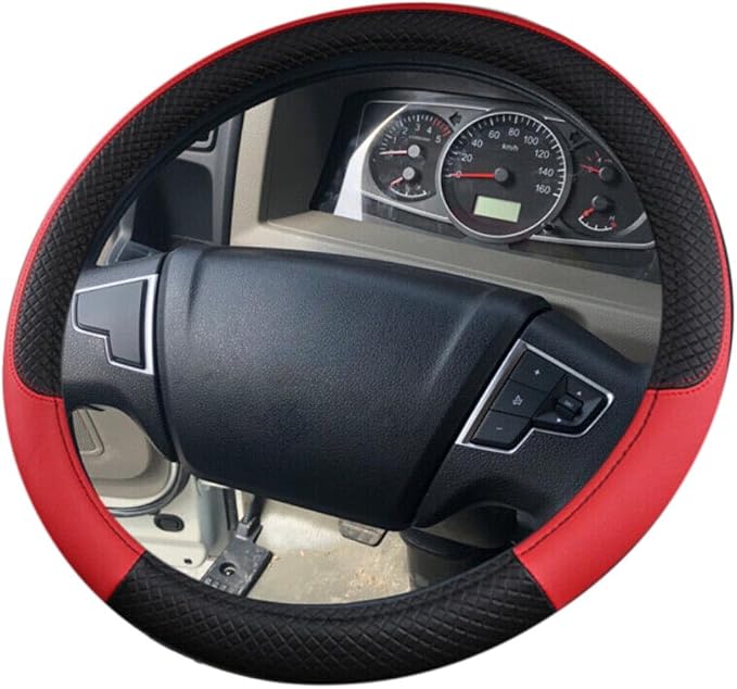 Car Van Semi Truck Trailer Bus Leather Steering Wheel Cover 15" 16" 17" 18" 19" Maximum Grip (Red,40cm/15.7in)