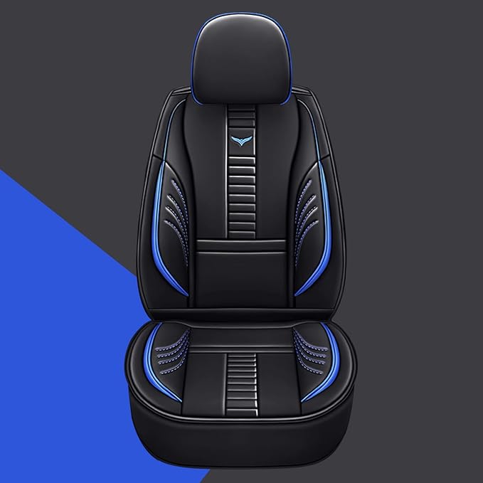 Pengchen Waterproof 5 Car Seat Covers for Honda Crosstour 2012-2015, Premium Faux Leather Automotive Front and Back Seat Protectors Compatible with Airbag Black & Blue Line