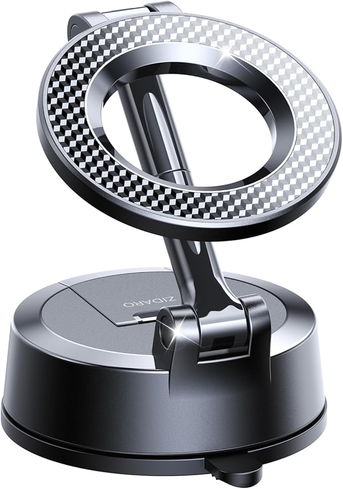 Vacuum Magnetic Car Phone Holder, 360°Adjustable, Compatible with iPhone 12-17 Series & Dashboard Mount & Tesla, 80+LBS Strong Suction Cup Phone Holders for Your Car, MagSafe-Compatible (Carbon Fiber)