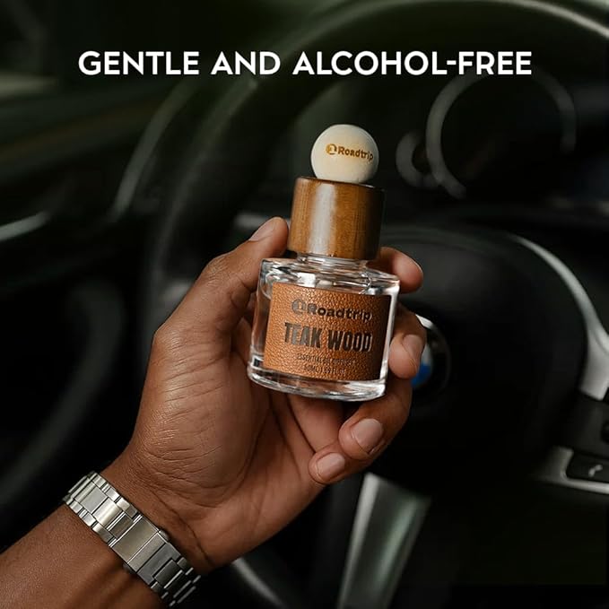 1Roadtrip Car Air Freshener - Long Lasting Aromatherapy Essential Oil Diffuser - Car Cup Holder Accessories for Men & Women - Non Toxic Air Freshener - Teakwood Scent Diffuser 1.69 FL OZ/50ML