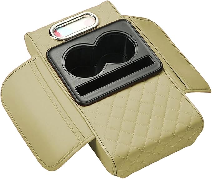 Car Armrest Cushion for Toyota Crown Majesta VI 2009-2015 2016 2017 2018, Car Center Console Cover Armrest Pad with Cup Holder and Tissue Box, Car Accessories,Beige