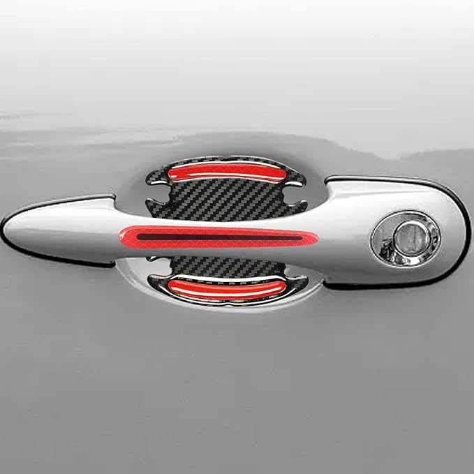 8Pcs 3D Door Handle Cup Protector, Reflective Stripe Stickers, Anti-Scratch, Universal, Suitable for Cars, Trucks, SUVs (Red)
