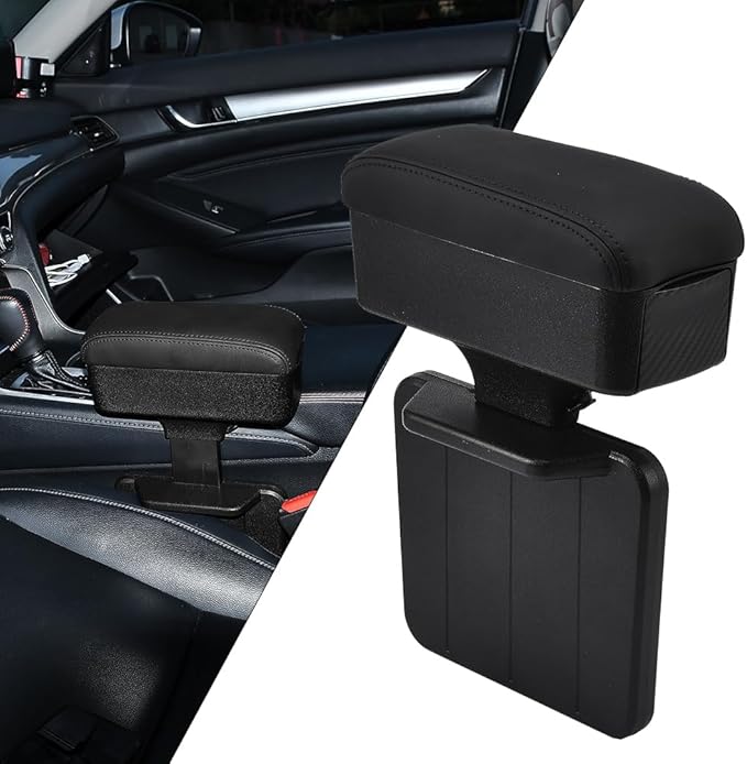 Car Armrest Storage Box, Car Seat Gap Filler Organizer, Car Center Console Arm Rest Extender Cushion with Cup Holder, Forearm Wrist Support Pad Adjustable Lift Elbow Tray (Black (Black line))