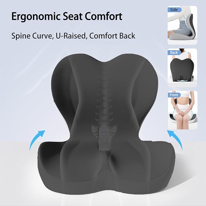 Seat Cushion for Truck Driver | Office Chair Seat Cushions for Office Chair with L-Shaped Ergonomic Design | Memory Foam Chair Cushion for Long Sitting Office Worker