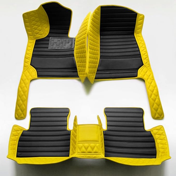 Custom Fit Car Floor Mats for Most Cars, SUVs, Trucks - Waterproof PU Leather All-Weather Floor Liners - Durable Anti-Slip Interior Car Accessories to Protect Vehicle Floors (Yellow+Black Strip)