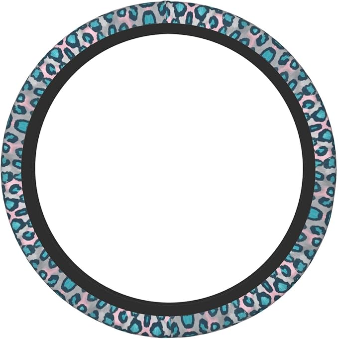Cheetah Print Blue Car Steering Wheel Cover, 15 Inch Steering Wheel Cover Stylish Decor for Most Cars