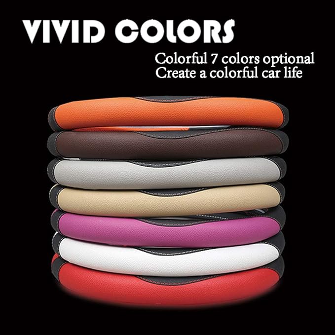 Car Steering Wheel Cover with Durable PU Leather, Universal 15 inch Fit for Car Truck SUV, Breathable Anti Slip Auto Steering Wheel Covers for Men and Women