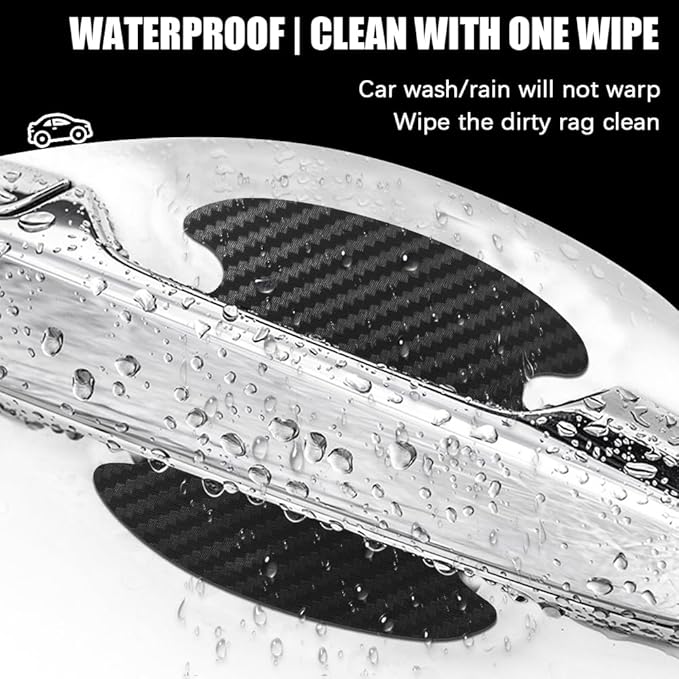 8PCS Car Door Handle Scratch Protectors, Carbon Fiber Car Door Handle Bowl Sticker, Universal Door Handle Protective Film for Most Cars (Black)
