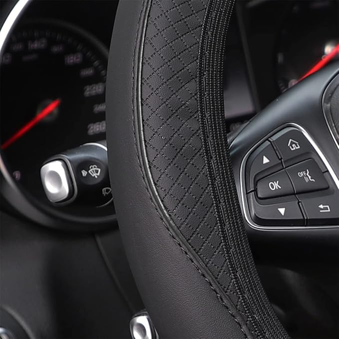 zipelo Elastic Stretch Steering Wheel Cover, Microfiber Breathable Ice Silk, Universal 15 Inch Anti-Slip Car Steering Wheel Protector, Warm in Winter and Cool in Summer for Women (Style4-Black)