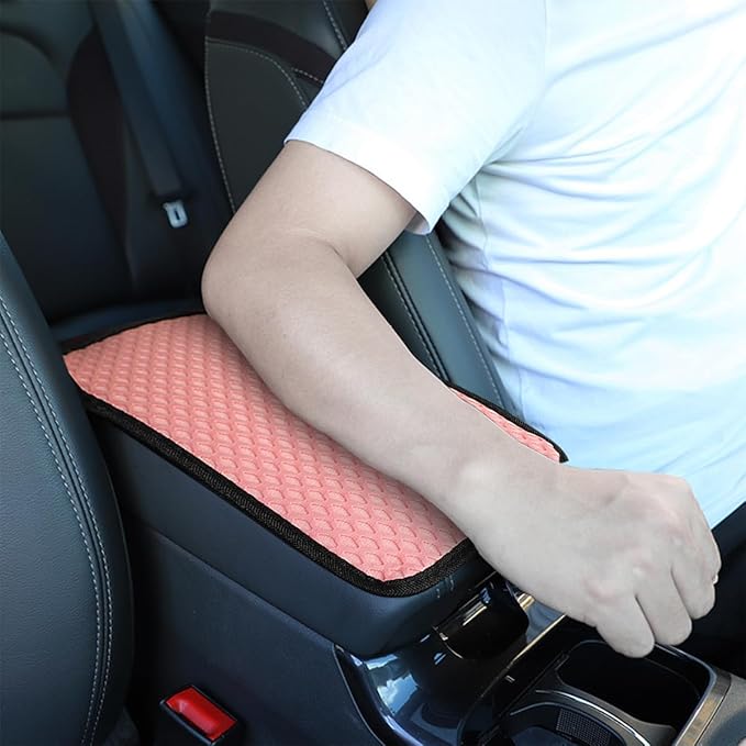 Car Center Console Cover, Anti-Slip Breathable All Seasons Automotive Mesh Armrest Box Pad Cover for Comfortable Support, Vehicle Interior Decor Universal for SUV, Truck, RV（Pink）