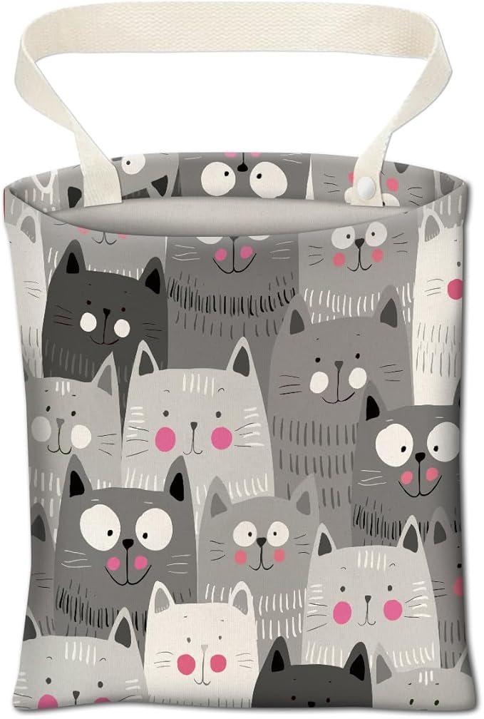 ABUIFDK Cute Car Trash Bag, Hanging Car Organizer and Storage Bag, Trash Bin for Vehicle, Travelling, Camping - Cute Grey Cats