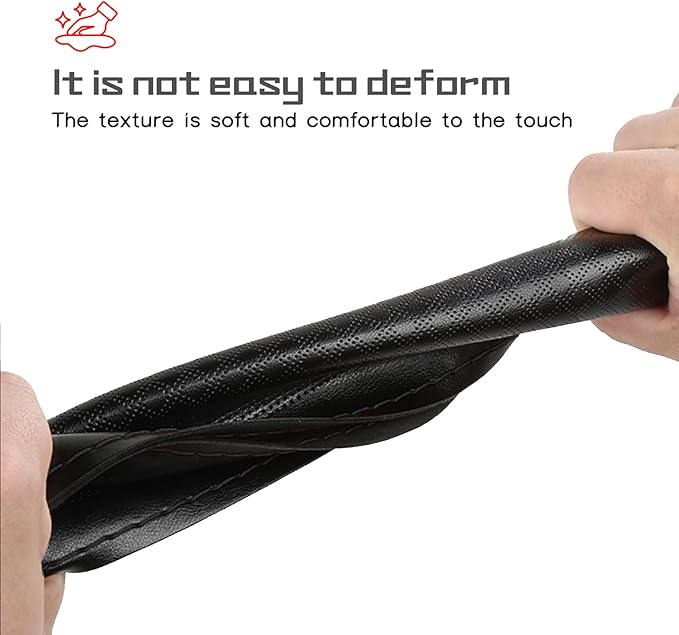 Comfortable Leather Steering Wheel Cover, Non Slip and Breathable, Suitable for 15 Inch Steering Wheel (Black Stripe