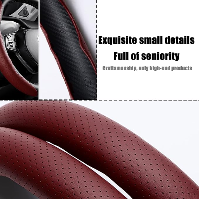 LoyaForba Car Steering Wheel Cover, Universal 15 Inch Leather Segmented Auto Steering Wheel Protector, Anti-Slip and Soft Breathable, Car Interior Accessories for Most Vehicle, SUV, Truck (Wine Red)