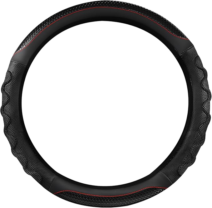 Car Steering Wheel Cover, 15 Inch Anti-Slip Steering Wheel Cover Protector with 3D Honeycomb Design, Universal Steering Wheel Covers for Truck SUV, Car Accessories (Black,Round Shape)