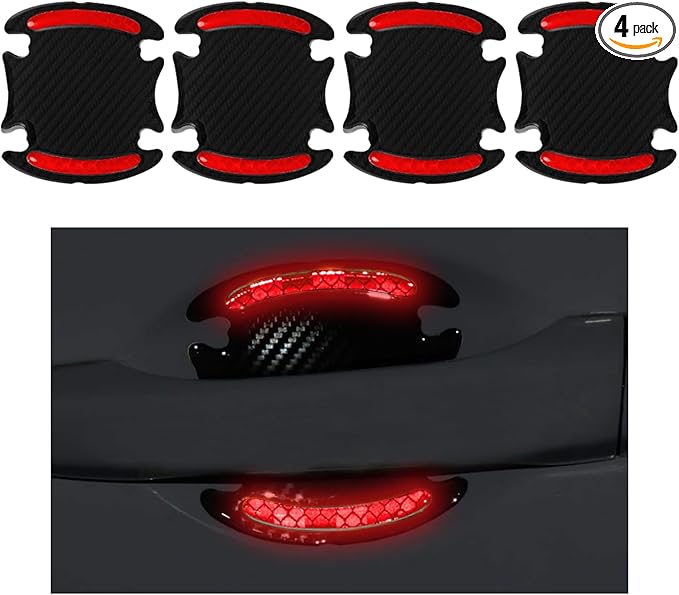 Augeny 4-Pack Car Handle Protectors, Universal 3D Carbon Fiber Auto Door Handle Paint Guard, Anti-Scratch Bowl Protective Film (Red)