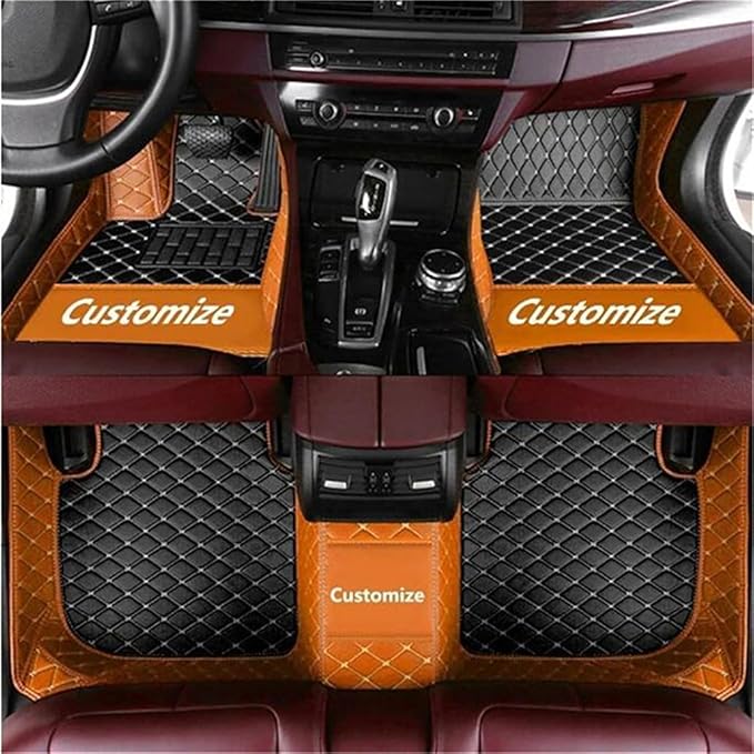 Custom Car Mats All Weather Fit Automotive Floor Mats PU Leather Protector Mat for Most Sedan, SUV, Truck Floor Mats (Black and Orange Side)