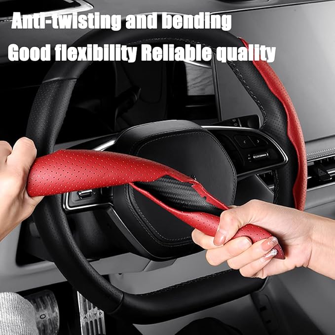 LoyaForba Car Steering Wheel Cover, Universal 15 Inch Leather Segmented Auto Steering Wheel Protector, Anti-Slip and Soft Breathable, Car Interior Accessories for Most Vehicle, SUV, Truck (Red)