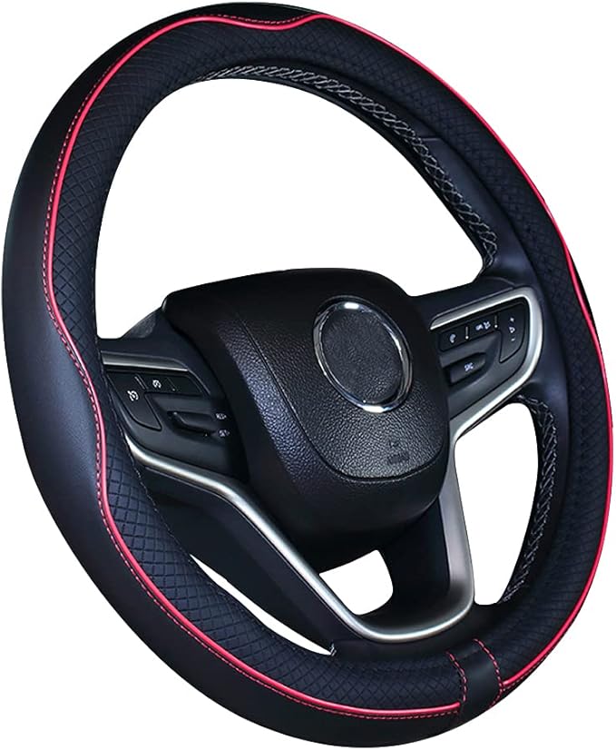Mayco Bell Large Size Steering Wheel Cover Anti-Slip,Safety,Soft,Breathable,Durable,Full Surround,Comfortable Grip Microfiber Leather (15.5-16 inch, Black Red)