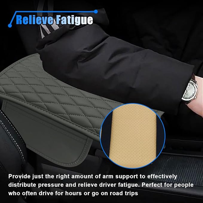 Car Center Console Cover, Car Armrest Cover Cushion, Leather Support Pad with 2 Storage Bags, Universal Interior Decorative Accessory for Most Vehicles, SUVs, Trucks, RVs (Gray)