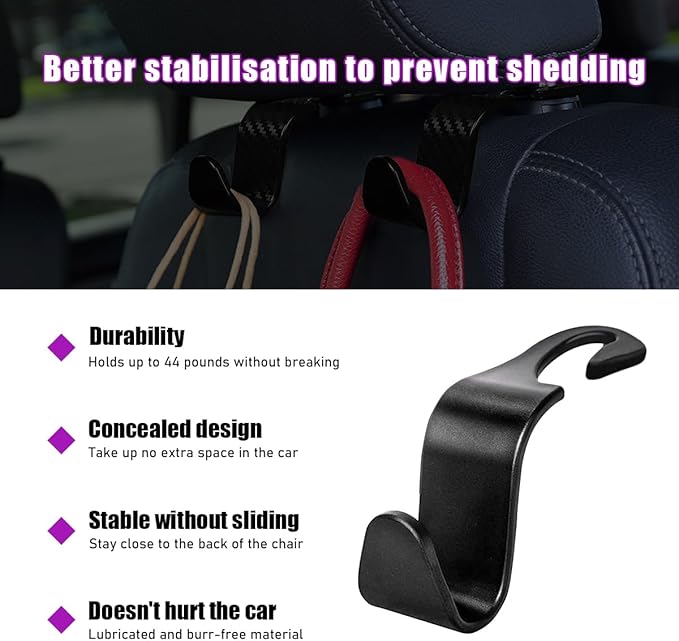 4 PCS Car Seat Headrest Hooks, Auto Backseat Organizer Hanger Holder, Vehicle Seat Back Storage Hooks for Purse Coat Umbrella Grocery Bag Handbag, Interior Car Accessories (Black)
