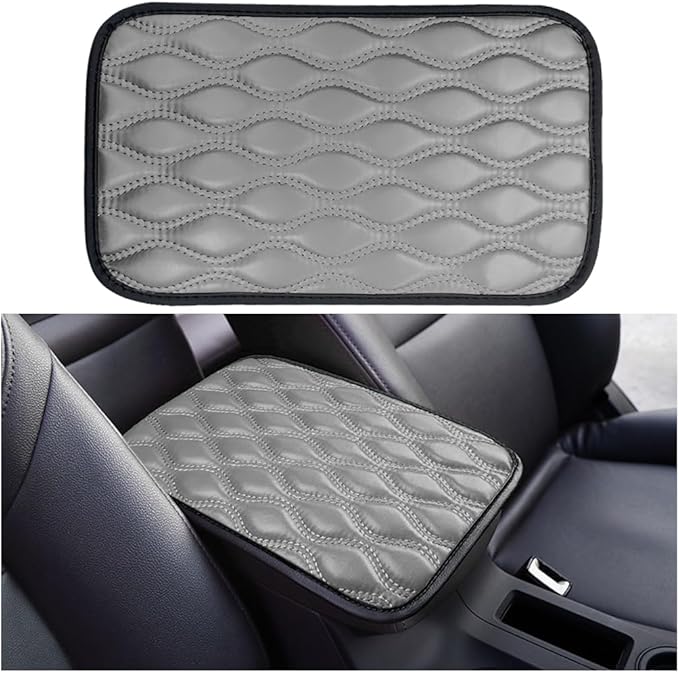 Car Center Console Cover, Leather Vehicle Armrest Seat Box Pad, Comfortable Memory Foam Automotive Interior Protection Cushion Mat Accessories, Universal for SUV, Sedan, Truck (Gray)