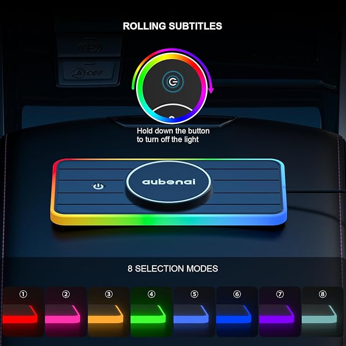 Magnetic Wireless Car Charger Pad, Aubenai 15W RGB Fast Wireless Charging Pad Non Slip Charging Mat with 70cm Extension Cable Compatible with Magsafe Charger iPhone 16 15 14 13 12 (Extension USB-A)