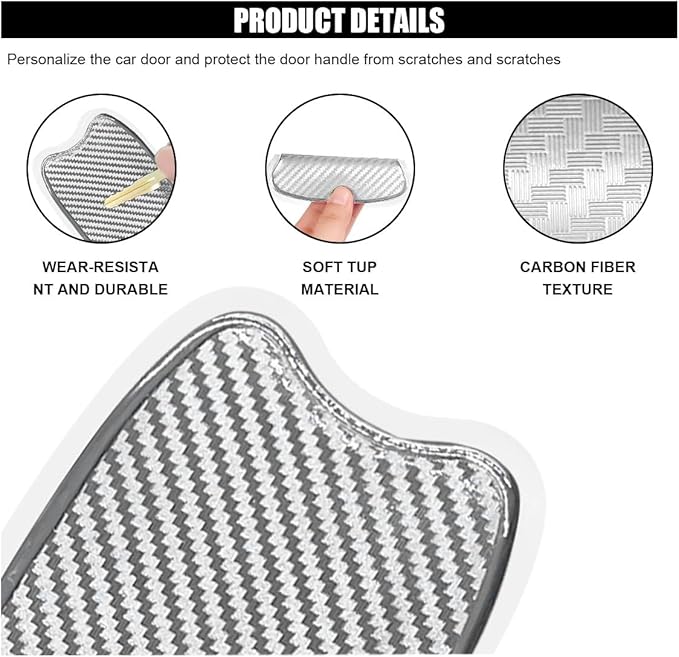 4PCs Car Scratch Protectors, TPU Carbon Fiber Door Bowl 3D Sticker, Universal Protective Film for Most Cars (Small-Silver)