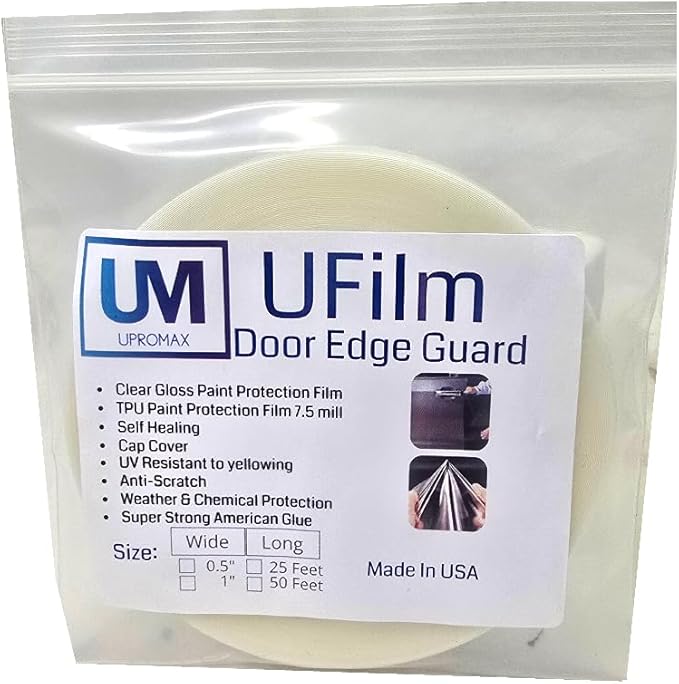 Ufilm Door Edge Protector PRE-Cut Guard Scratch Paint Protection Film with Strong American Glue Clear and Black Universal Car Truck (1 in x 50 ft)