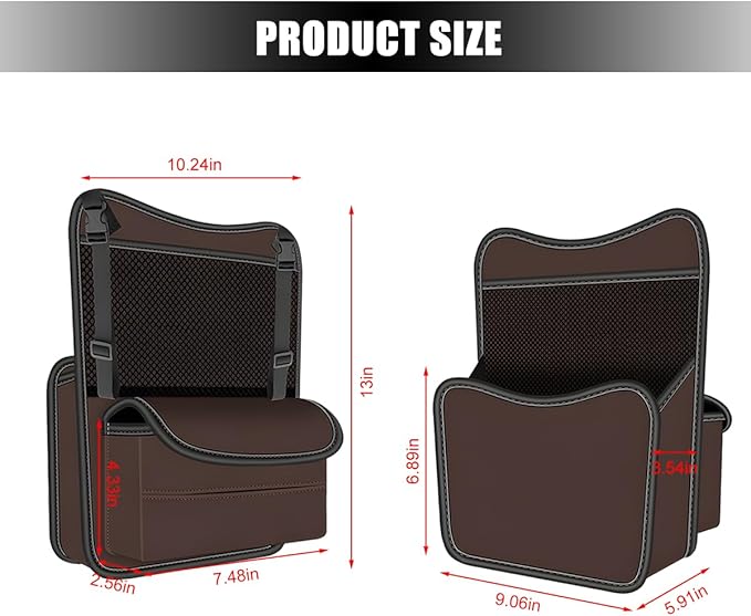 Car Organizer Storage Between Seats, Nappa Leather Large Capacity Vehicle Hanging Handbag Holder for Document Phone, Auto Interior Console Organizer Pocket, Universal Fit (Brown)
