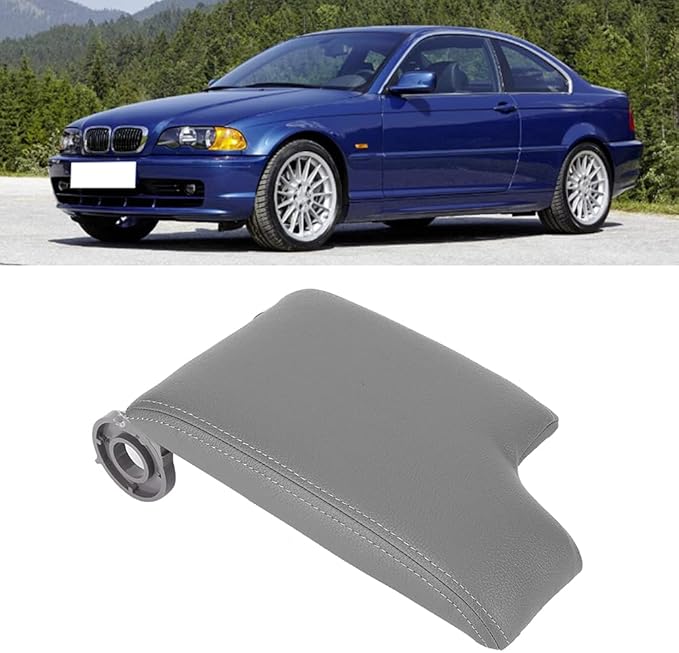 E46 Center Console,E46 Leather Armrest Gray,Headrest And Armrest Car Center Console Armrest Cover Pad Cushion Fits For E46 1999-2004(Gray)