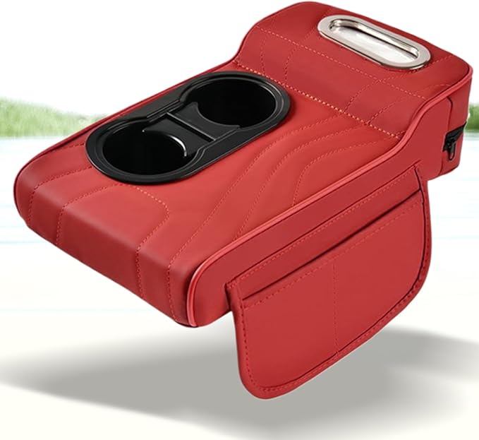 LAFANDE Car Armrest Cushion | Heightening Pad Arm Rest for Car, Center Console Cover with Storage Bags Cup Holder, Tissue Box Slot, Easy to Install and Clean