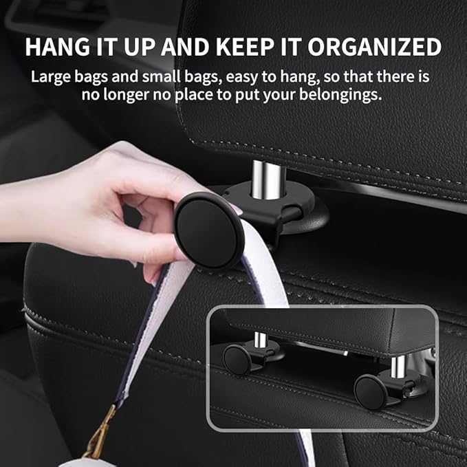 4PCS Upgraded Headrest Hooks for Car with Round Lock Design,Concealed Car Seat Hooks for Storing Umbrellas/Handbags,Universal Cars Purse Hook as Back Seat Organizer