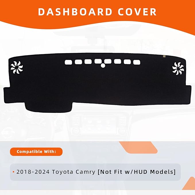 KEYOOG Dashboard Cover Dash Mat Fit for to-yota Camry 2024-2018 (Without HUD Models),Car Dash Board Mat Anti-Glare Carpet,Non-Slip Pad Sunshield Protector (Black)