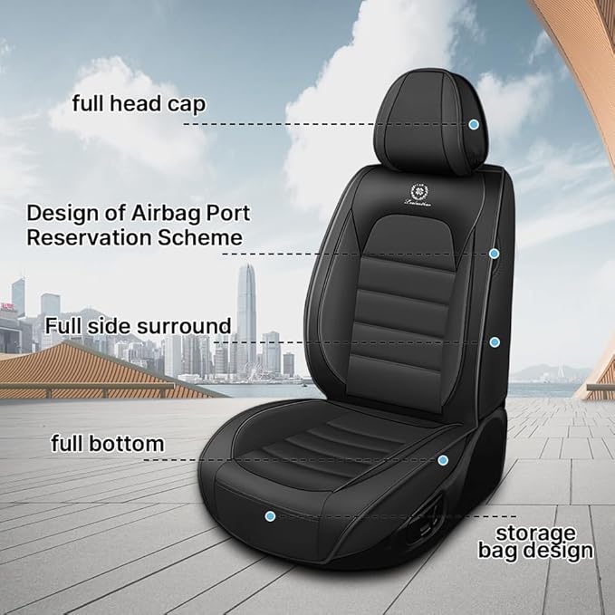 3DLEATHER Nappa Leather Protectors for Toyota Camry 2022 with Storage Pockets, All Season Non-Slip Car Seat Cover, All-Weather Seat Cover, (Full Black/Standard)