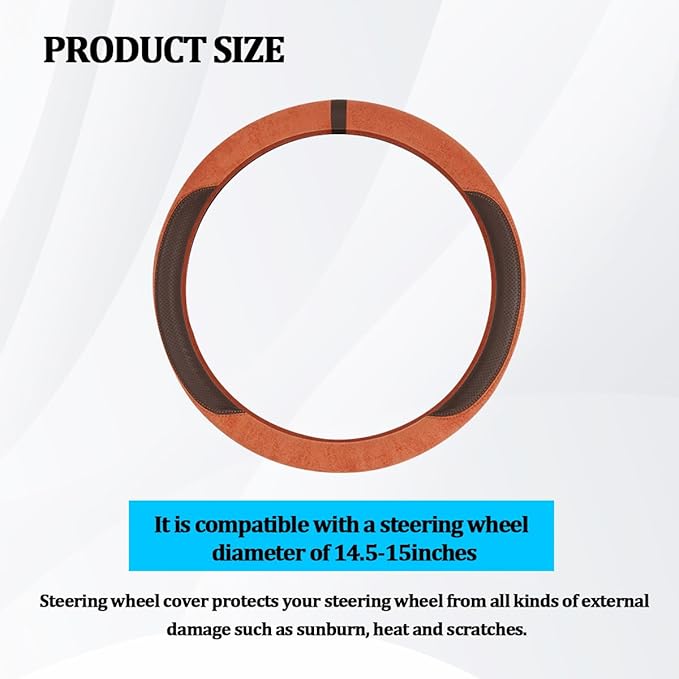 HZEL Car Steering Wheel Cover, Non-Slip Suede Leather Breathable Vehicle Steering Wheel Protector with Inner Ring, Automotive Interior Protective Accessories, Universal Fit (Amber Orange)