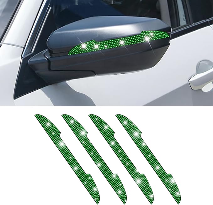 4 PCS Bling Rhinestone Car Door Handle Scratch Protector, Universal for All Cars, Vehicles, SUVs, Car Side Rearview Mirror, Car Door Edge Guard, Car Exterior Accessories for Women Men (Green)