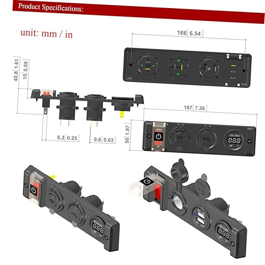 PRETYZOOM Dual USB Circuit Breaker Panel with Dust Cover for Car Rv and Boat Overload Protection Rocker Switch with LED Indicator for Automotive Use