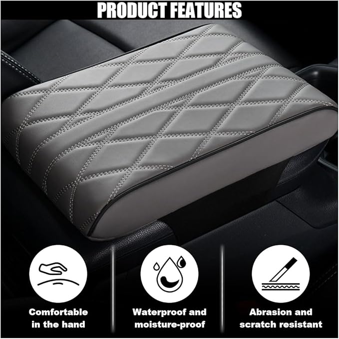 Car Center Console Cover Pad, Leather Auto Console Arm Rest Cover, Waterproof Car Armrest Seat Box Cushion Protector, Memory Foam Armrest Pillow for Most Cars