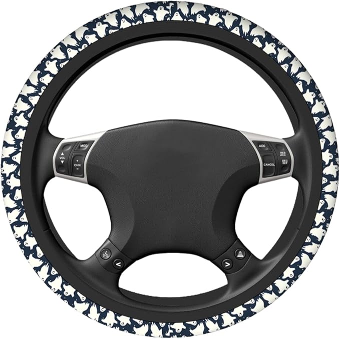 Swono Steering Wheel Covers Cute Ghosts, Halloweeen Funny Dancing Ghosts Non Slip Neoprene Car Wrap Cover Comfort Grip Stretch-On Automotive Steering Wheel Protector 15 Inch