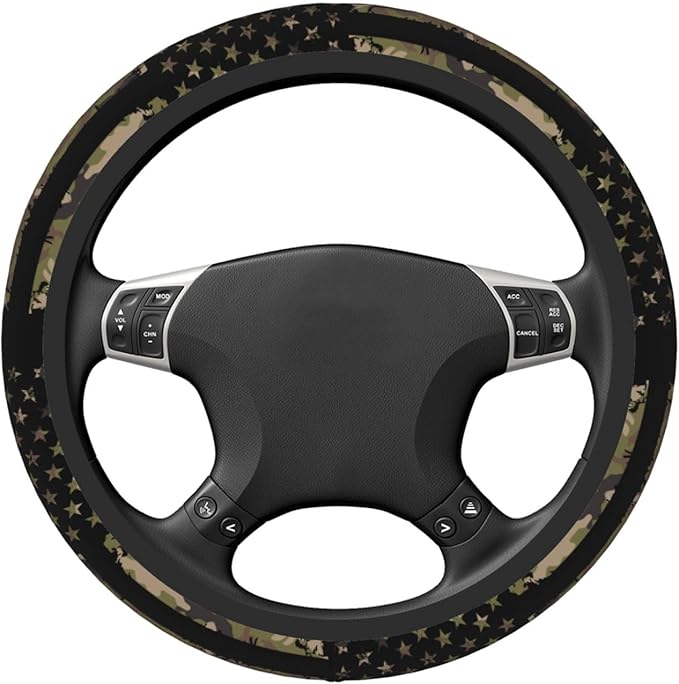 Camo American Flag Neoprene Steering Wheel Cover for Men Women Anti-Slip Elastic Steering Wheel Protective Cover 15in Universal Car Accessories Fit Cars, SUVs, Auto