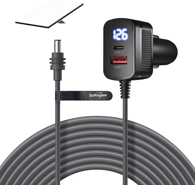 16FT Starlink Mini Car Adapter, 3-in-1 12V DC Power Cable Cigarette Lighter Charger with Voltage Display, USB-C PD 36W + USB-A 18W (Shared 36W), 16AWG/18AWG Starlink Mini Accessories for RV/Truck/Boat