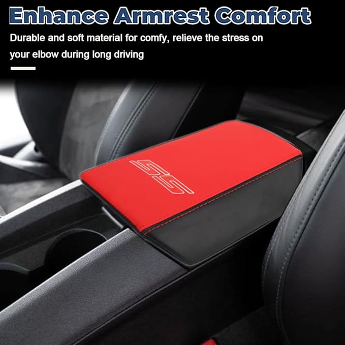 BOYOUS Armrest Cover Center Console Pad Full Protection Console Leather Arm Rest Interior Accessories Fit for Chevrolet Camaro 2010-2015-Red+Black