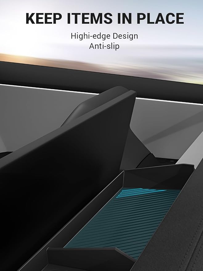 Motrobe Behind Screen Storage Tray for 2026 2025 2024 Tesla Cybertruck Accessories Dashboard Hidden Storage Tray Center Console Organizer Silicone Sunglasses Holder Phone Holder