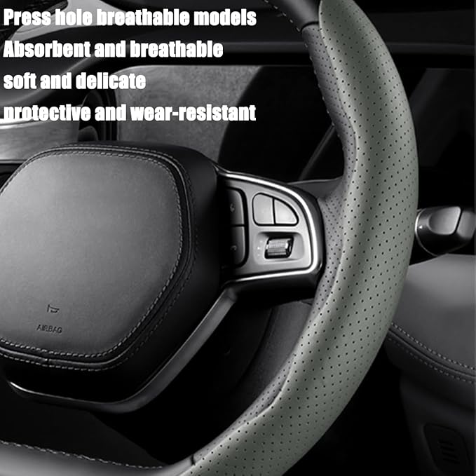 LoyaForba Car Steering Wheel Cover, Universal 15 Inch Leather Segmented Auto Steering Wheel Protector, Anti-Slip and Soft Breathable, Car Interior Accessories for Most Vehicle, SUV, Truck (Green)