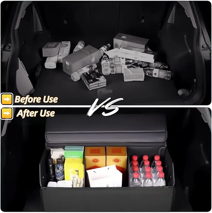 Venotxvi Car Organizers for Trunk for Suv Sedan, Leather Storage Box,Extra Large,Magnetic Lid,Collapsible and Adjustable, Collapsible Suede velvet， Black