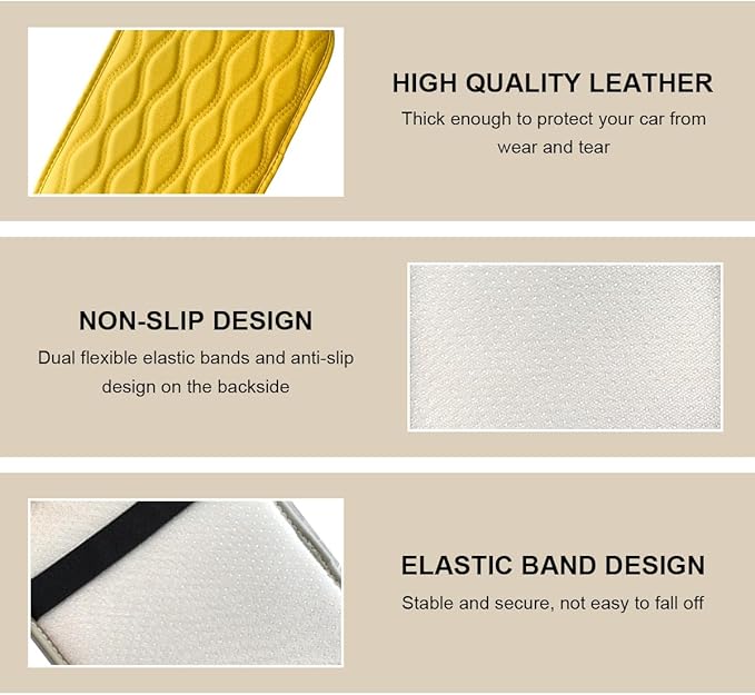 Car Center Console Pad, Waterproof Leather Armrest Seat Box Cover Protector, Non-Slip Middle Console Cushion Pad Interior Decor Fits Most Vehicles, Car Accessories (Yellow)