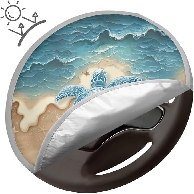 Tropical Steering Wheel Sun Cover 17 Inch Sea Turtle Vehicle Steering Wheel Shade Cover for Summer Keep Your Car Cool Summer Essential Gift for Holiday